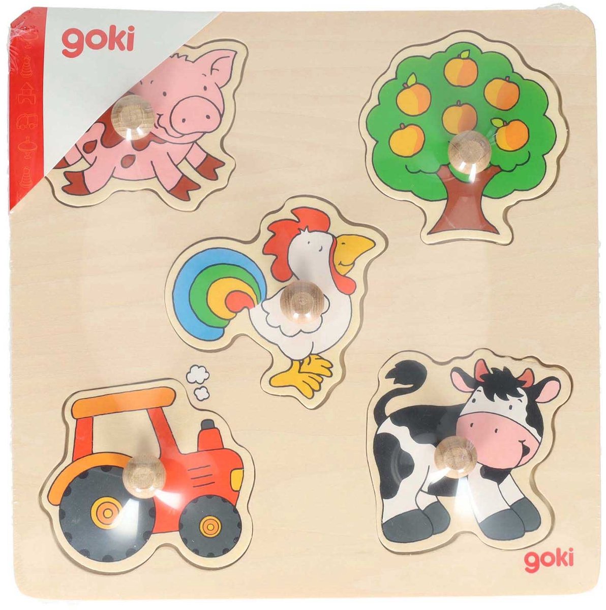 GOKI Steekpuzzel - Het Platteland - 5 Delen - 21X21X2,4Cm - Hout - 1 Jaar — afbeelding 2