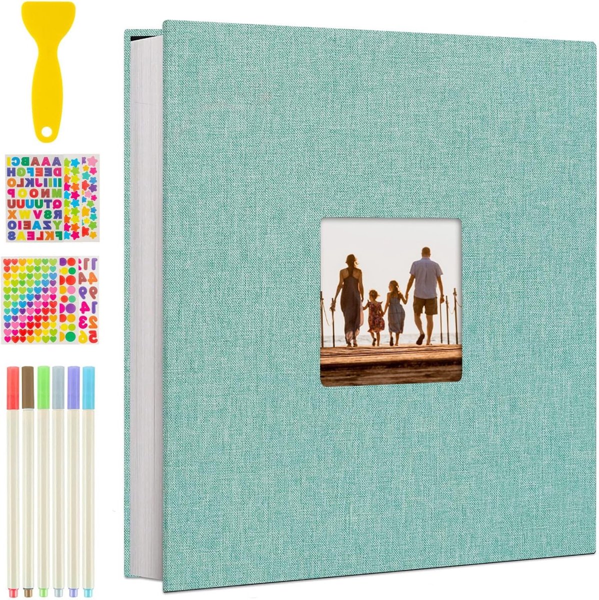 Groot Zelfklevend Fotoalbum in Linnen, Scrapbook met 40 Witte Pagina's voor Bruiloft, Verjaardag en Herinneringen
