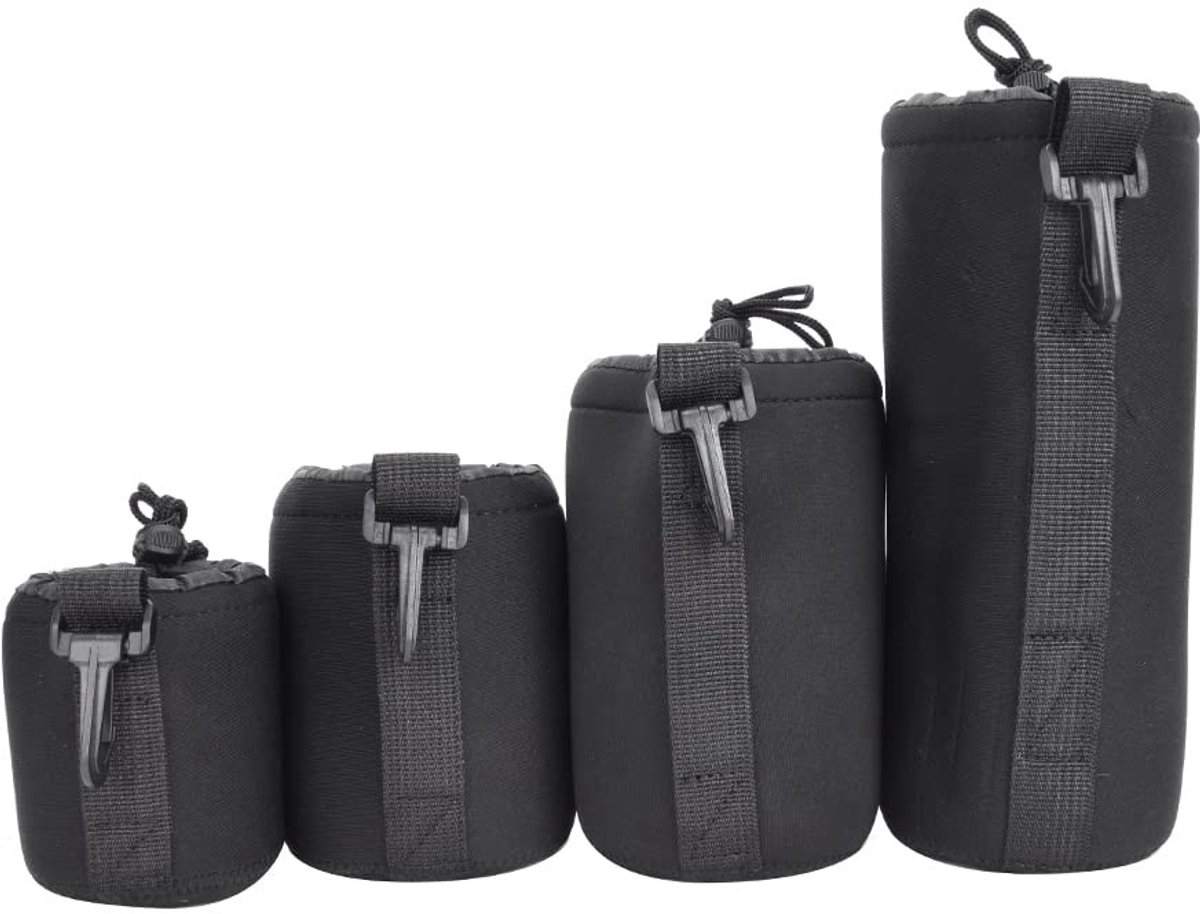 Allecto - Camera Lens Case - Lensopbergtas - Beschermend neopreen - Zwart - Lensbescherming - Voor digitale reflexcamera's - 4-delig set