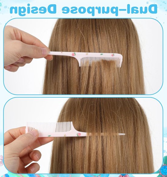 Set van 4 Baby Kammetjes met Schattige Patronen, Fijne Tanden en Ratstaart Kam voor Baby's en Peuters in Roze en Blauw, Ideaal voor Hoofdhuidverzorging en Haarstyling