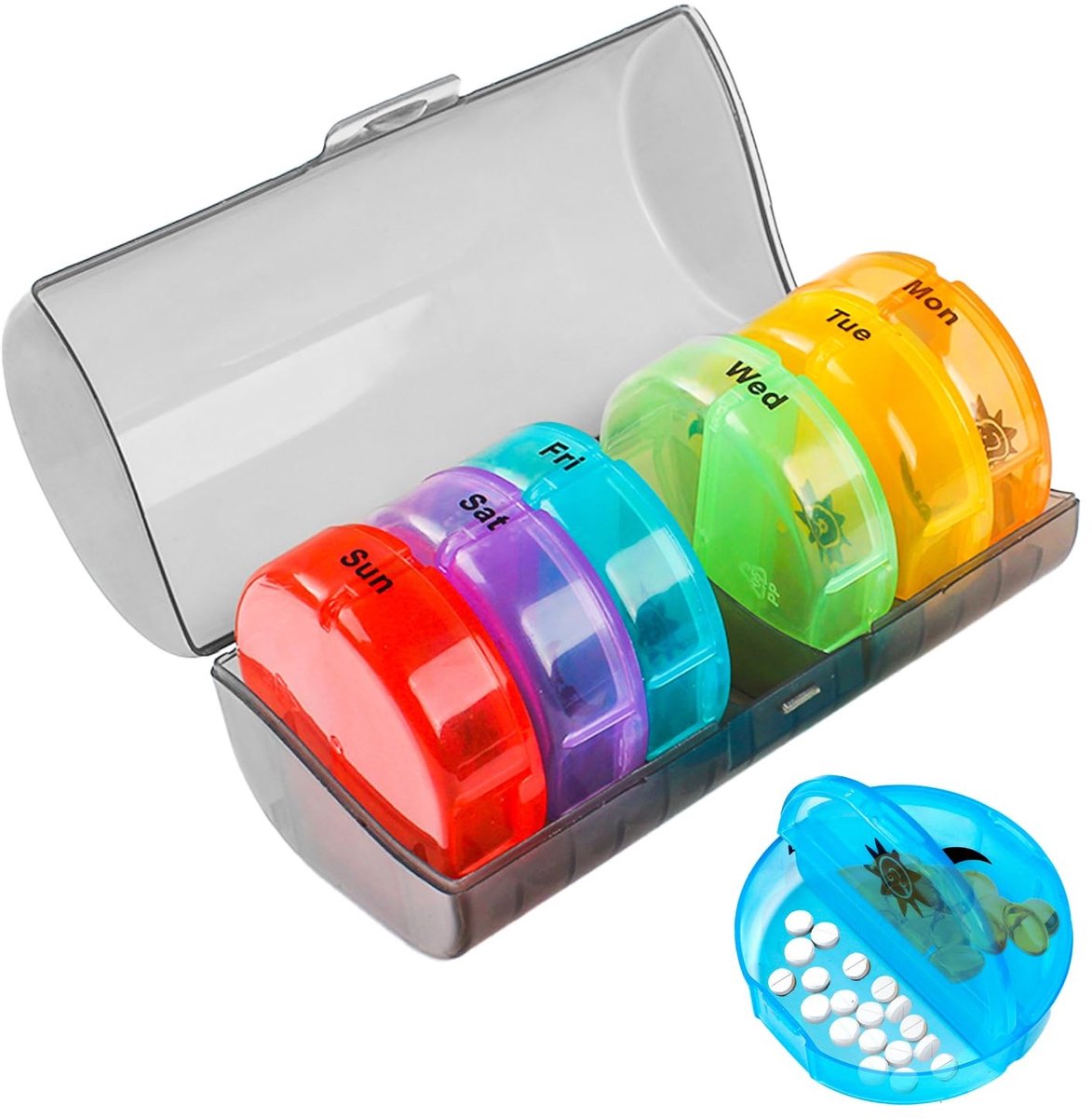Allecto - Portable Pill Box - Weekdoos - BPA vrij - Organizer voor medicijnen - 7 dagen - Geschikt voor vitamines en visolie
