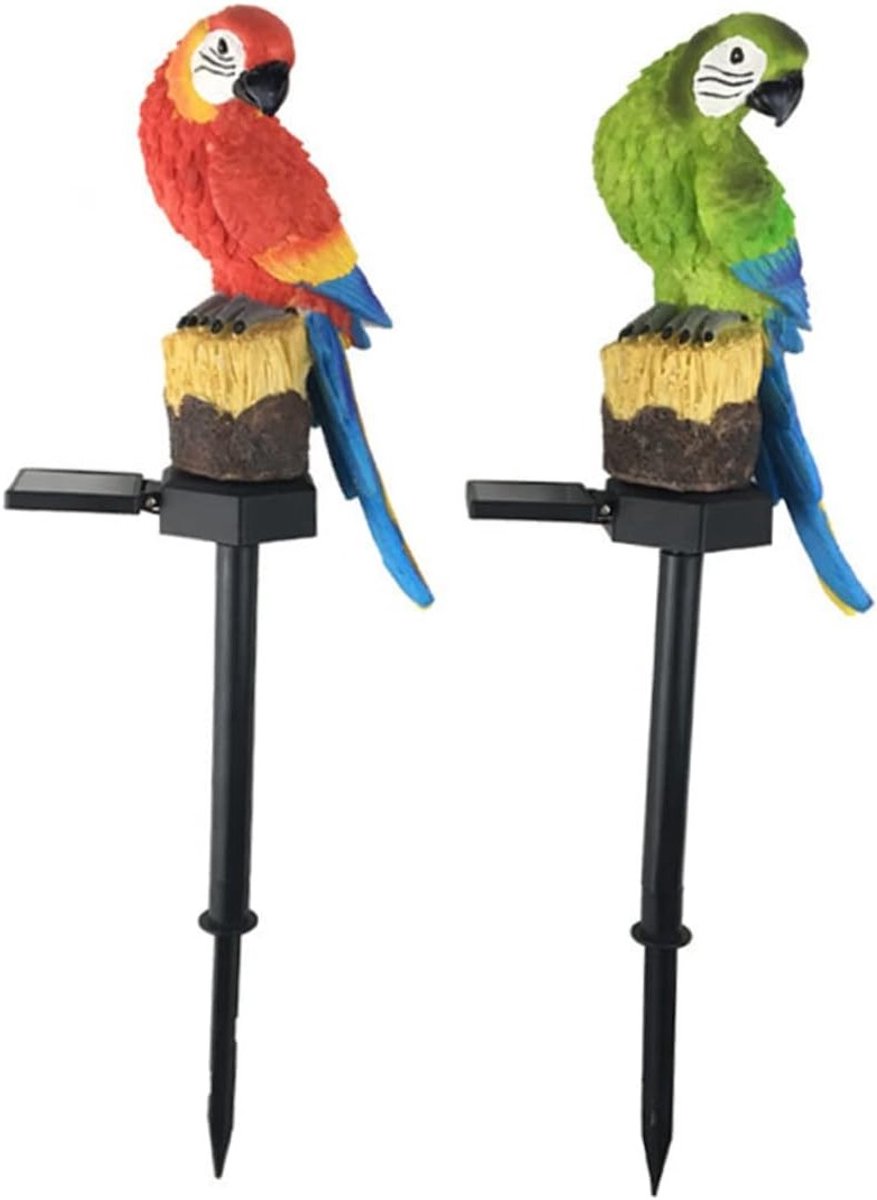 Decoratieve Tuinlampen met Papegaai Motief - 2 Stuks Zonne-energie Lampen voor Tuin, Patio en Oprit met Vogelfiguur