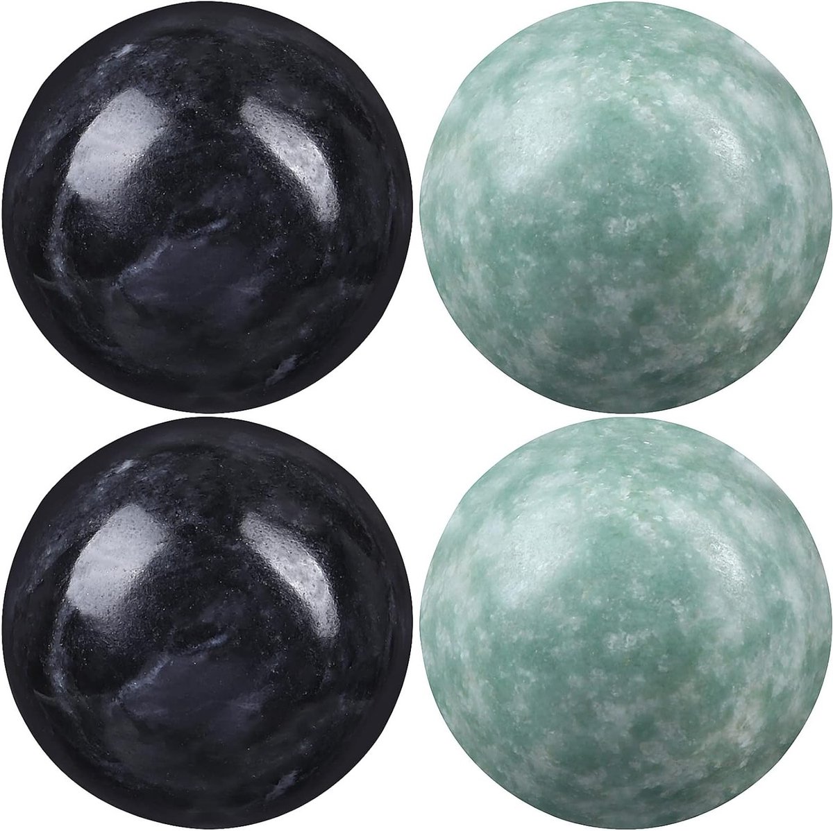 Set van 10 Chinese Hand Chime Balls van 10 cm - Gezonde Massageballen voor Ontspanning en Oefeningen, Groene en Zwarte Kleur, 314 g