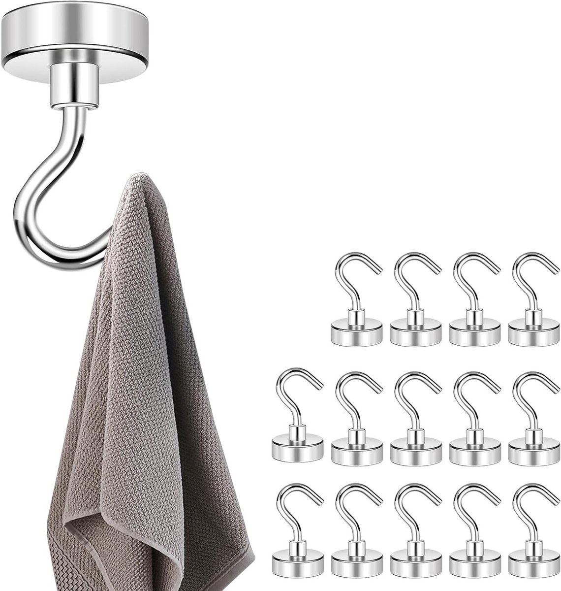15 Stuks Magnetische Haken van RVS - Kleine Verwijderbare Haken voor Handdoeken, Paraplu's en Hoeden