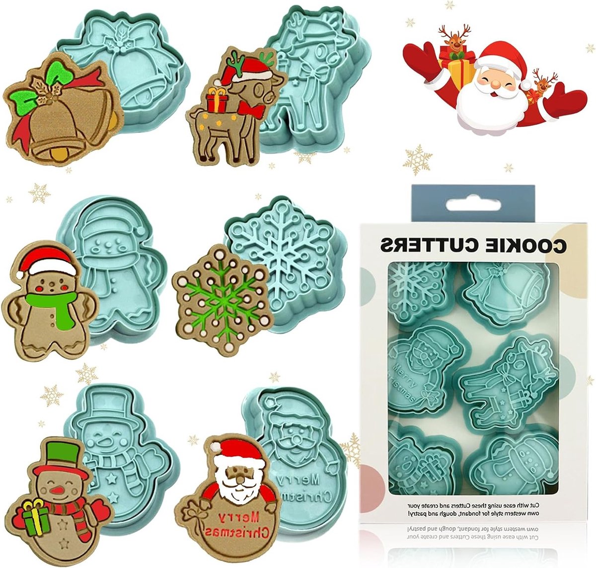 6-delige kerst koekjesuitsteekset, 3D plastic uitstekers voor kerst, ideaal voor koekjes, taarten en bakdecoratie