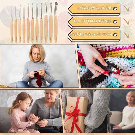 Ergonomische Haaknaald 4mm van Beukenhout, Lichtgewicht Metalen Haak met Houten Handvat, Ideaal voor Artrose en Comfortabel Haken van Merkloos — afbeelding 4