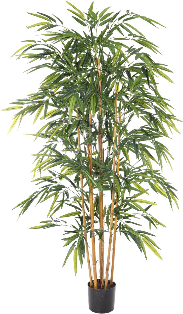 Kunstpalm Kunst Bamboe Plant Deluxe – 180 cm – High Density – Echte Bamboe Stammen – In Pot