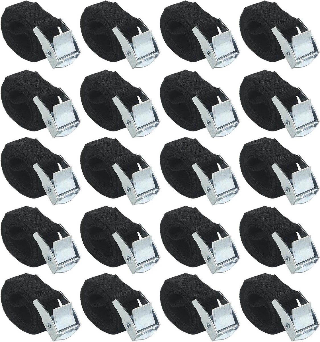 Pack van 20 verstelbare spanbanden van 1m x 25mm voor motorfiets- en vrachtwagenladingen, sterke en duurzame lashing straps