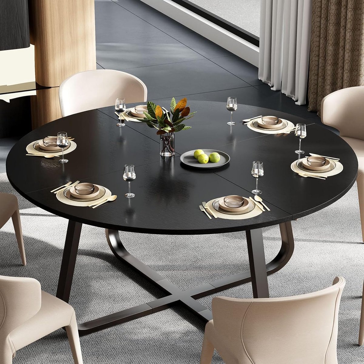 Ronde Eettafel 130 cm – Industriële Keukentafel voor 4-6 Personen – Walnoot Houtlook met Metalen Frame – Moderne Eetkamertafel – Dader