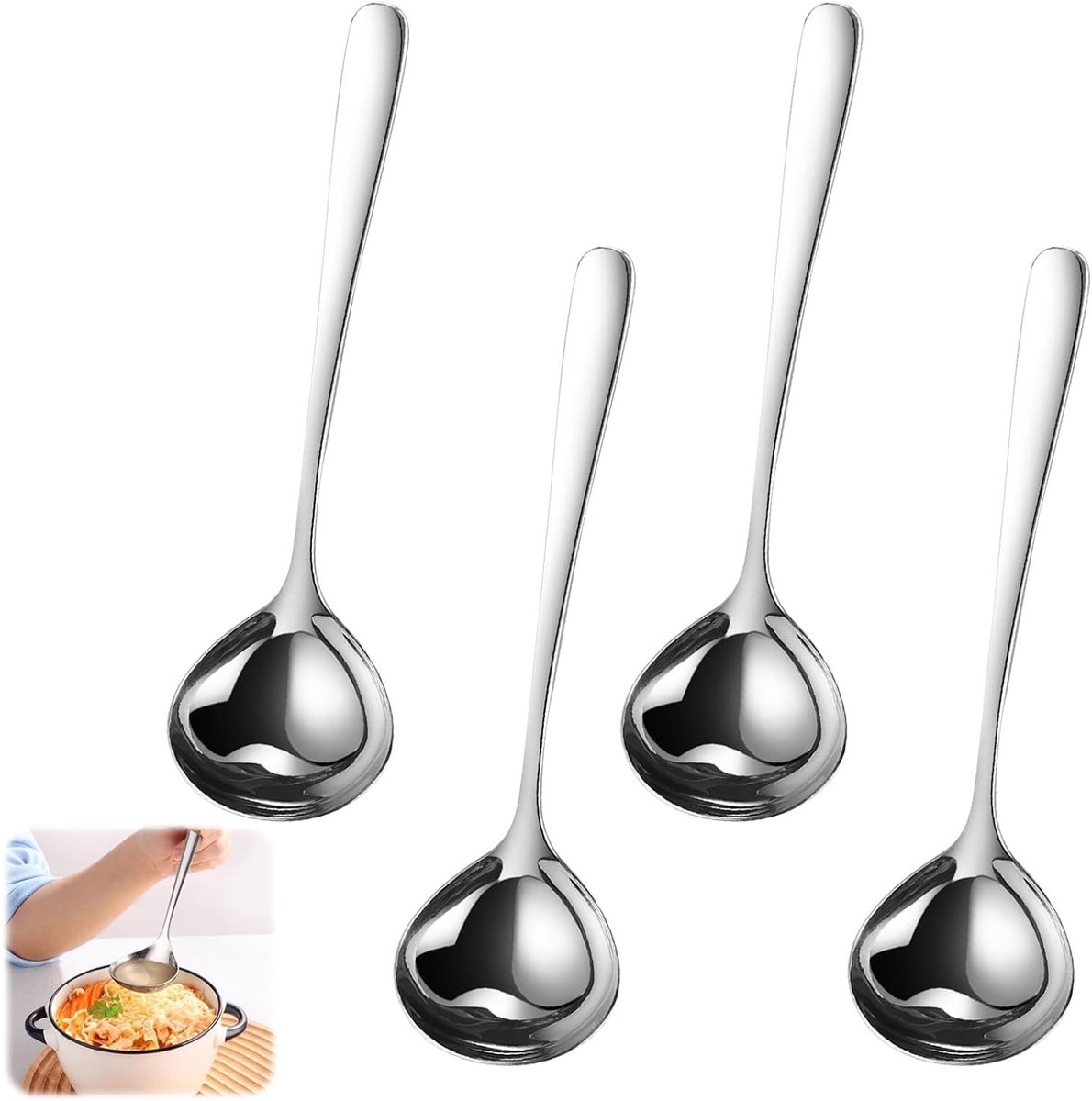 Set van 4 RVS Soeplepels van 20 cm - Vaatwasserbestendige Lepels voor Soep, Saus en Groenten - Ideaal voor Keuken, Restaurant en Catering