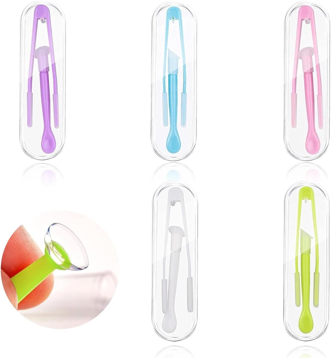 Set van 5 Contactlenzen Pincetten, Hulp bij Inbrengen en Verwijderen van Contactlenzen, Draagbare Tool met Opbergdoos voor Veilig Gebruik
