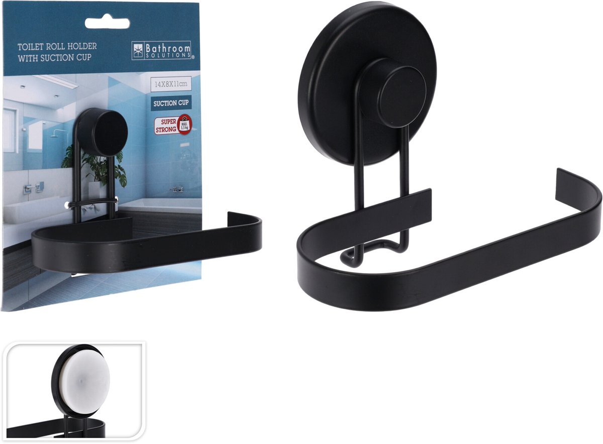 Bathroom Solutions - Toiletrolhouder - Zwart - Met Zuignap - Metaal