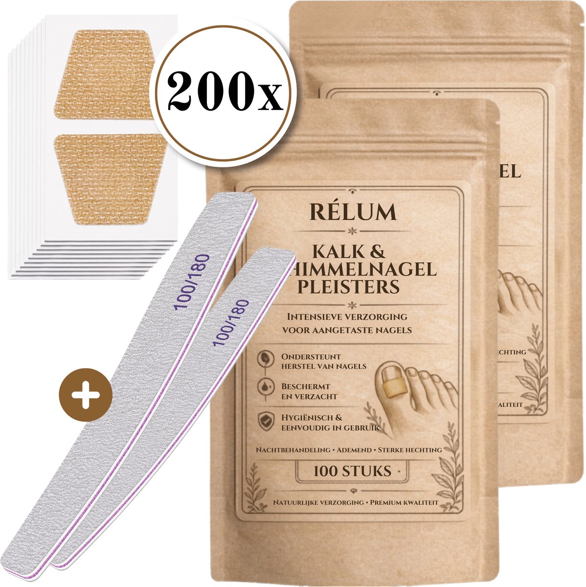 Rélum® Kalknagel Pleister 200 stuks - Kalknagelpleisters- Kalknagelbehandeling - Schimmelnagel Behandeling - Voetschimmel - Creme