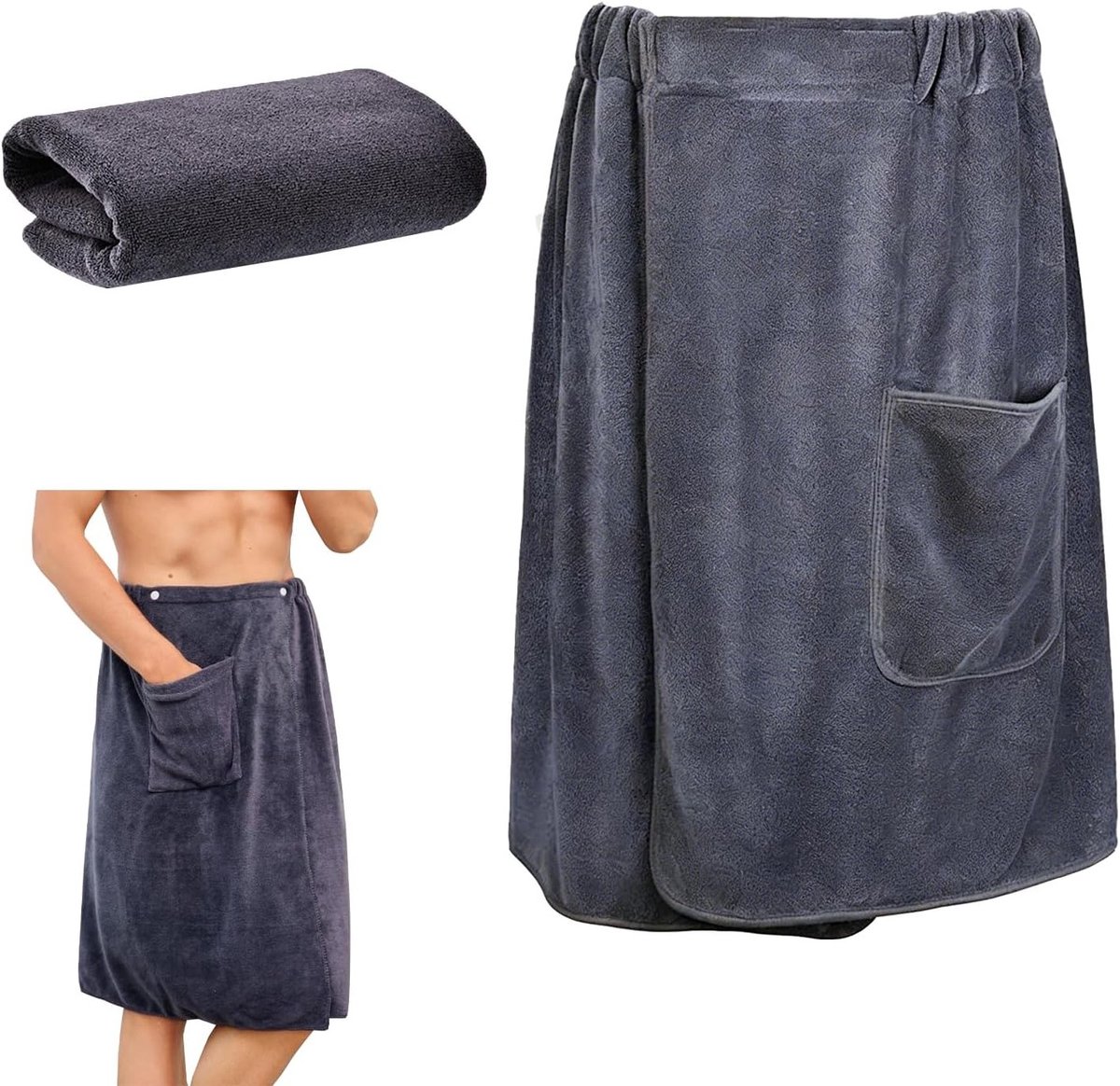 Saunakilt voor Mannen 70 x 140 cm | Sneldrogende Sauna Handdoek met Knopen voor Gym, Douch
