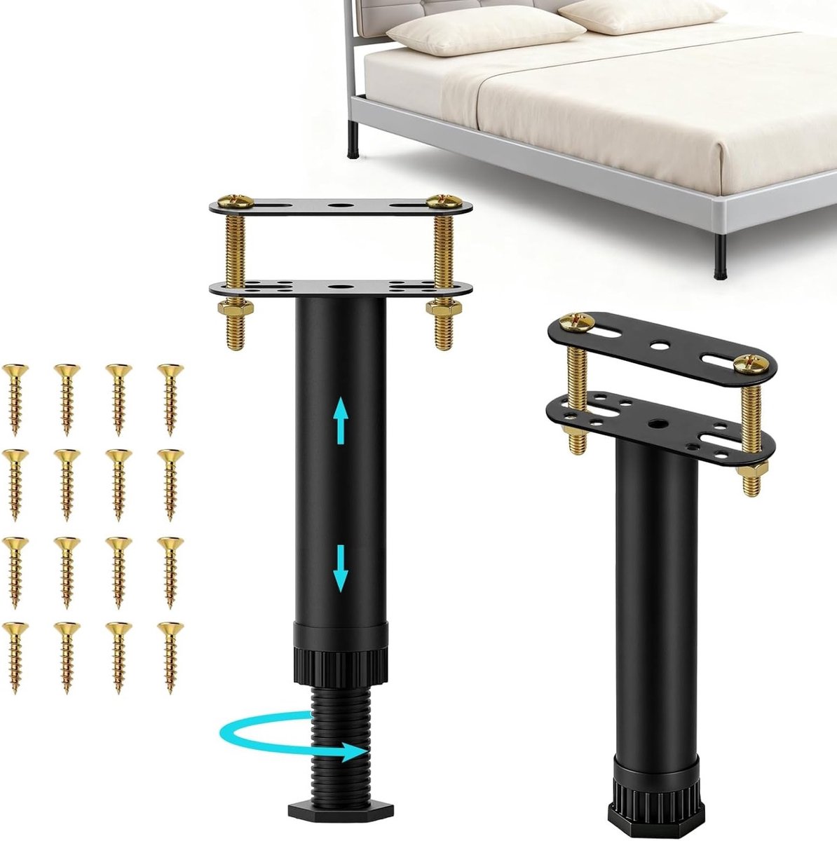 Verstelbare metalen bedpoten van 18-30 cm, set van 2, perfect voor meubels en stabiliteit
