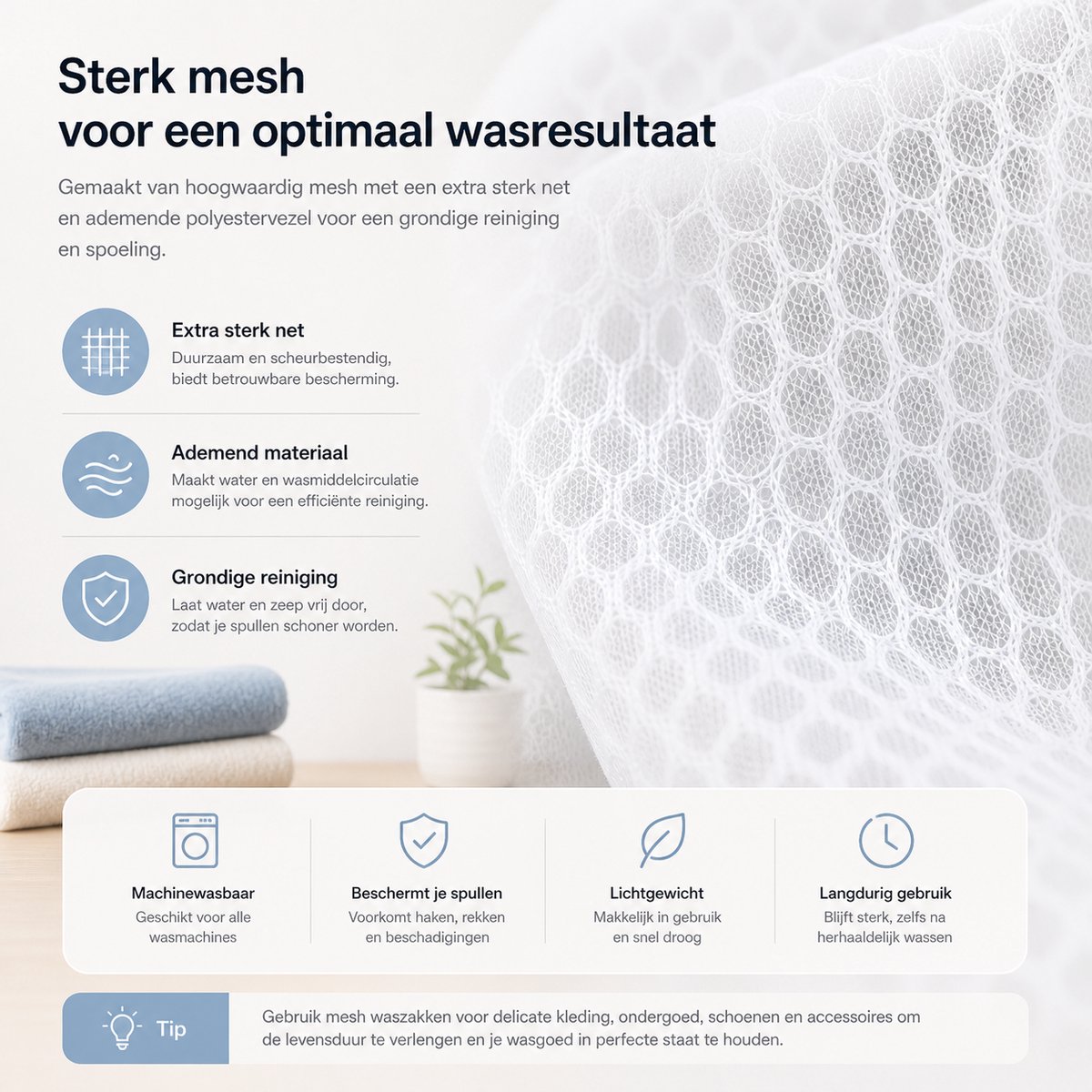 BOTC Waszakken - Wasnetten - Set van 3 - 30x40cm - Bescherm je Wasgoed en Wasmachine - Wit — afbeelding 5