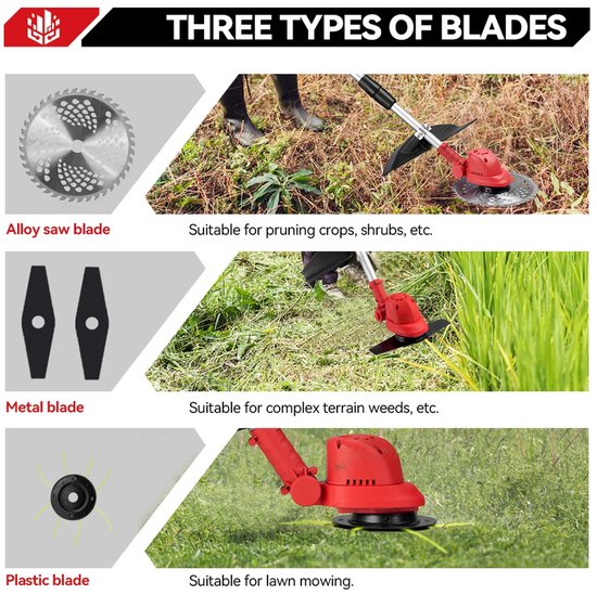 Borstelloze elektrische grasmaaier - grastrimmer - Bosmaaier - Kantenmaaier - opvouwbaar - 4000W - Power Tool - Tuingereedschap voor Gazon - 18V batterij — afbeelding 2