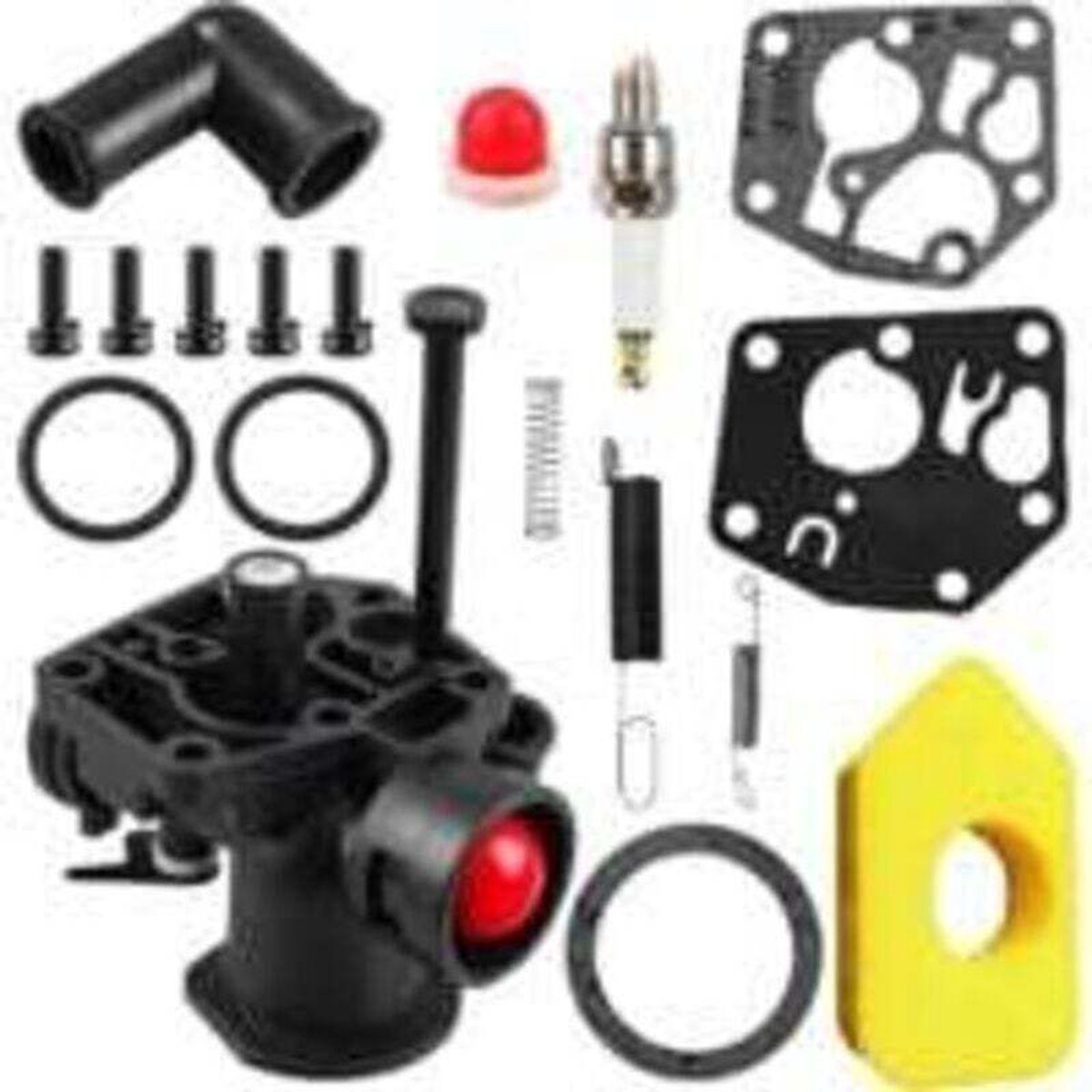 Carburateurrevisiesets geschikt voor Briggs & Stratton grasmaaiers 499809, 498809A, 494406 en XU-modellen, evenals luchtfilters 698369, snelheidsregelaarveren 691859 en 692211, en membranen 795083 en 495770.