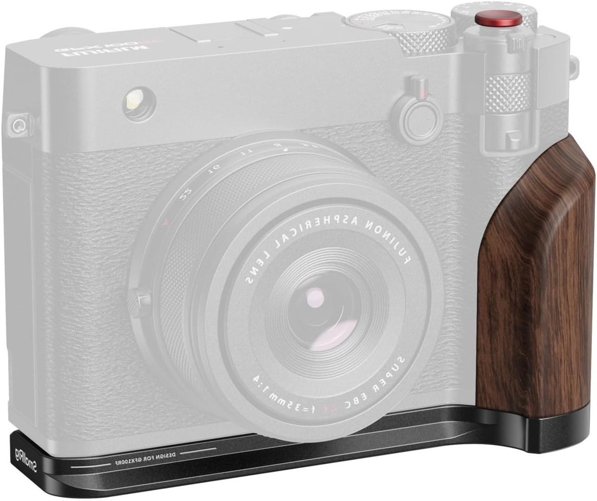 Houten Handgreep met L-vormige Montageplaat voor Fotografie, Dubbele Grip, Snelontkoppelplaat en Ontspanknop, Ideaal voor GFX100RF en Arca Systemen