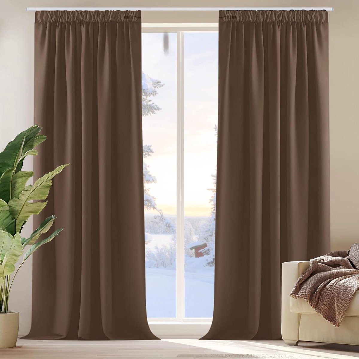 Verduisterende Gordijnen - Plooi Gordijnen - Slaapkamer Inrichting - Warmte Isolerend - 140x245 cm - Bruin