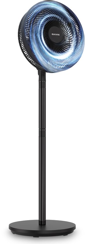 Auronic staande ventilator zwart, 7 bladen, verstelbare hoogte 70-116 cm, 3 snelheden, stille airflow 50 dB