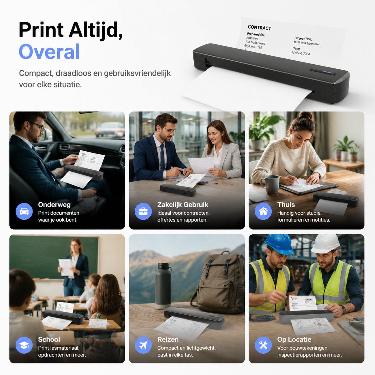 Sounix Portable Bluetooth Printer - A4 Formaat - Draadloos - Thermische Inktvrije Printer - Zwart — afbeelding 5