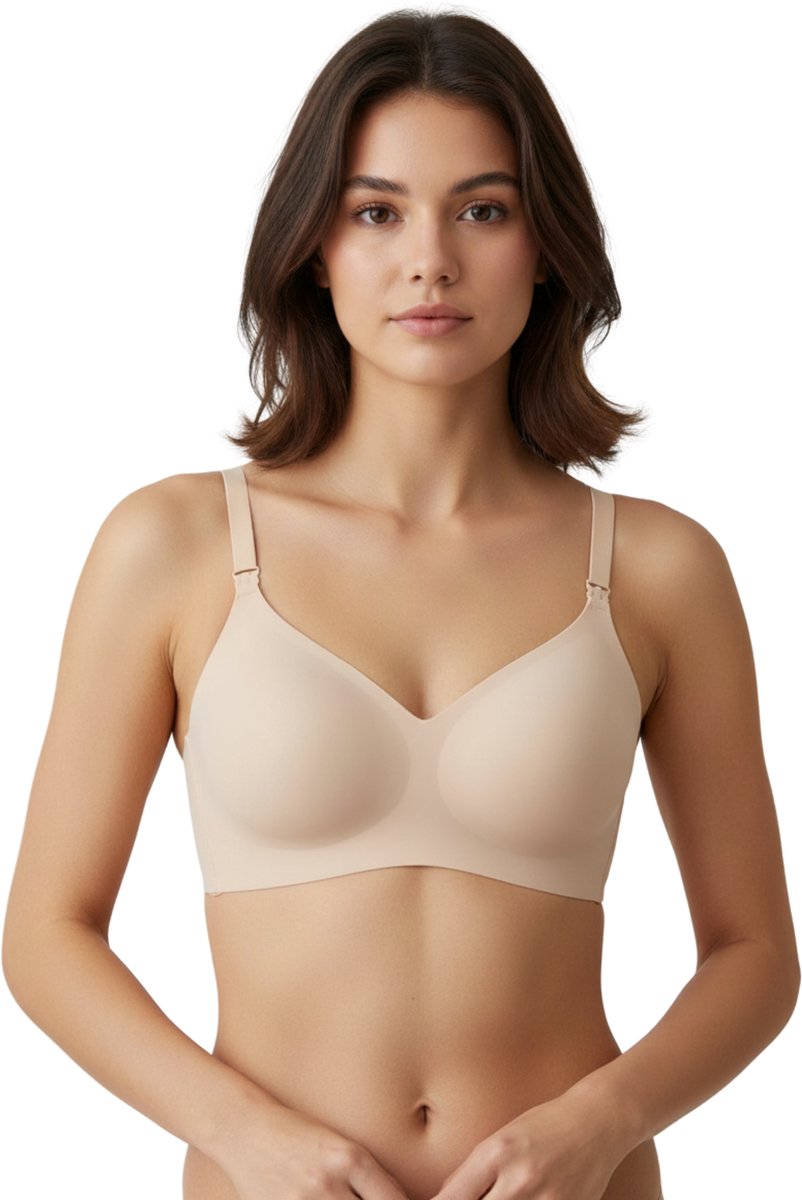 Mammie Voedingsbeha - Ultra Zachte Stretchstof - Naadloze Voedingsbh zonder Beugels - Zwangerschapsbh & Borstvoedingsbeha - Grote Maten - Beige - Maat XXL