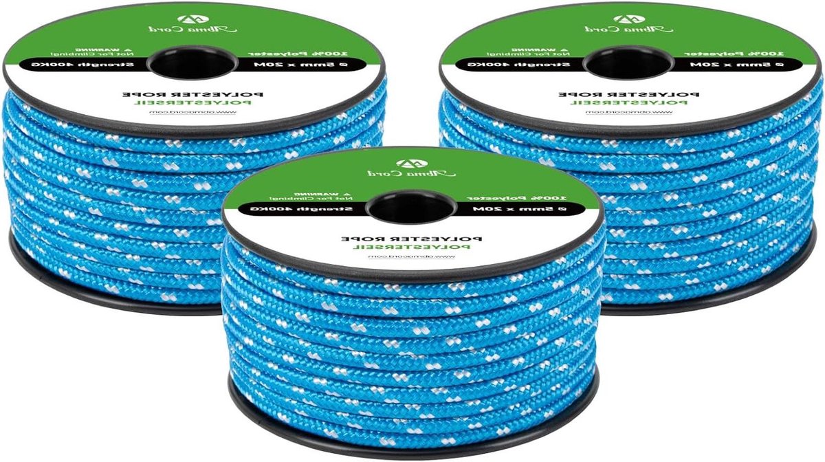 Gevlochten Polyester Touw - Koord Nautica Tuin - Bevestigen Buiten - Hoge Slijtvastheid - 5mm x 20m - Blauw Wit