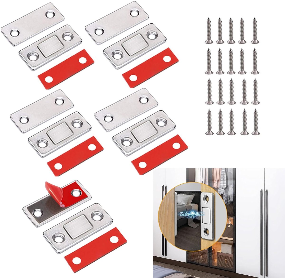 aladdien - Kastmagneetsnapper - Magneetsluiting - Ultra dun en zelfklevend - Zilver - Perfect voor keukenkasten - Duurzaam en sterk - Geschikt voor ...