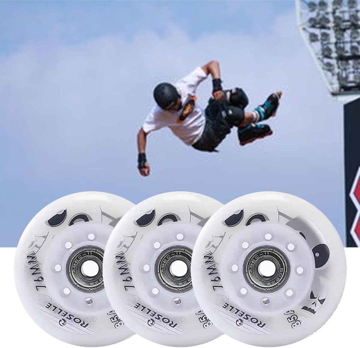 Inline Skate Wielen - Vervangende Wielen Skeelers - Straatschaatsen - Slijtvast PU Materiaal - 72/76/80 mm - Zwart