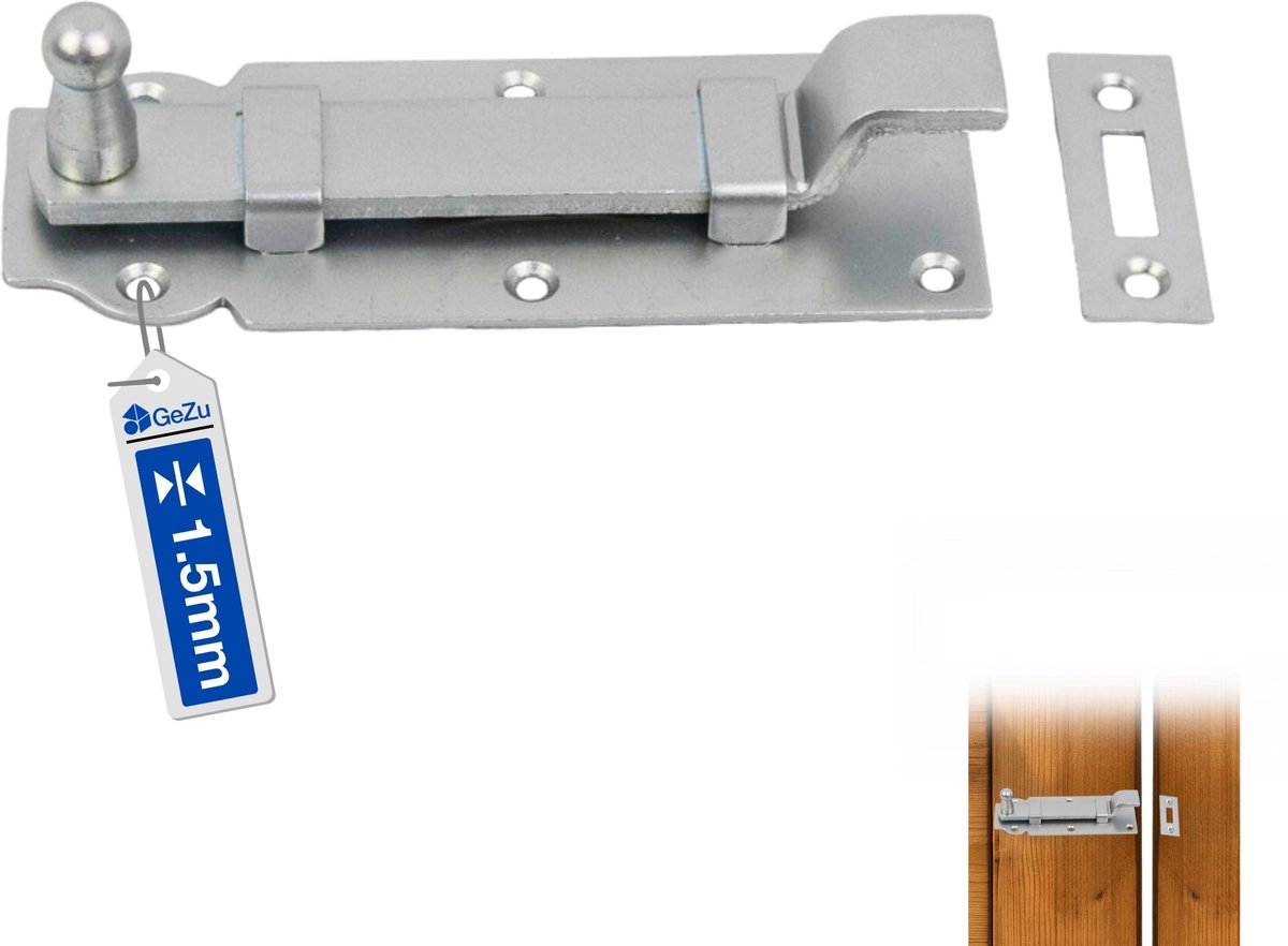 GeZu Impex Deurgrendel 120×45 mm Gegalvaniseerd – Gekropte Grendel met Schootplaat