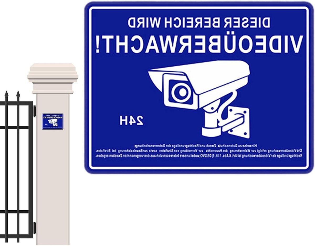Bewakingssticker - Waarschuwingssticker Camera - Beveiliging Verhoging - Waterdicht en Zonbestendig - 14.4 x 13.9 cm - Zwart