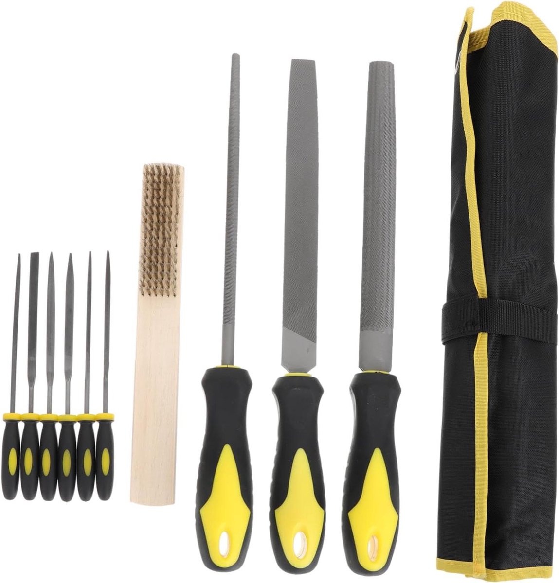 Vijlenset 10 Stuks - Naaldvijlen Metaal - Metaal Hout Bewerken - Comfortabele Rubberen Greep - 32 cm - Zwart