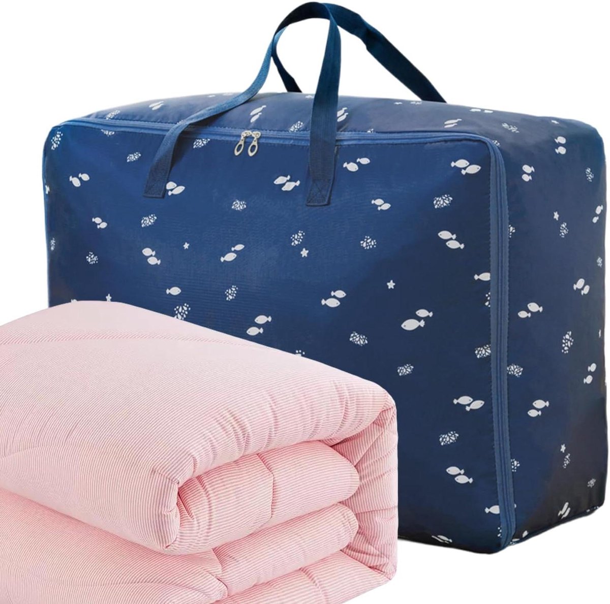 Dekbed Opbergzak - Kussen Organizer Tas - Kleding Opbergen - Vouwbaar Ruimtebesparend - 55x33x20 cm - Marineblauw