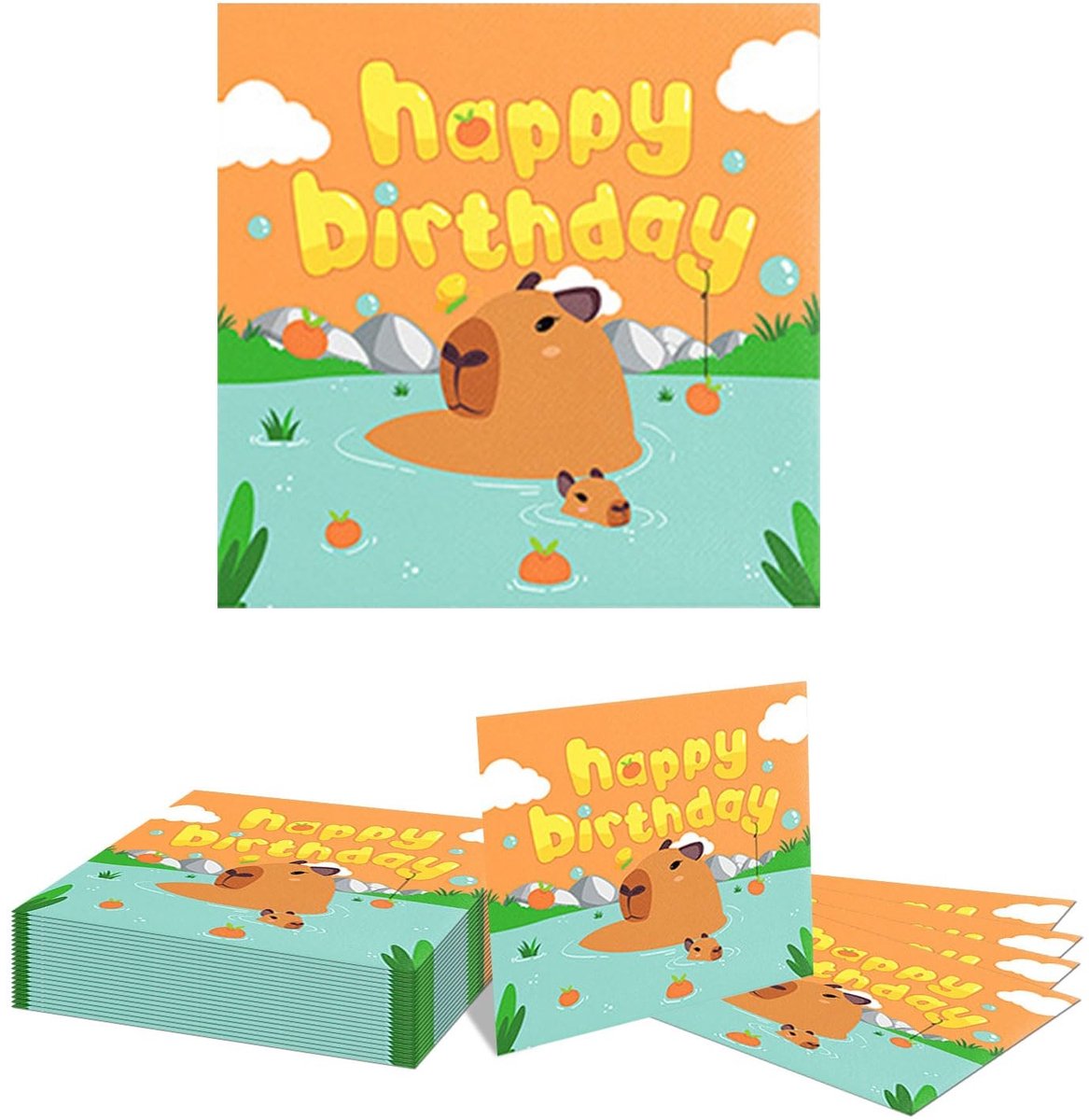 SolidChoice - Capybara Servetten - Feestdecoratie - 20 Stuks - 33x33CM - Kinderen Feest - Kleurige Servetten - Ideaal voor Verjaardagen - Dieren Thema