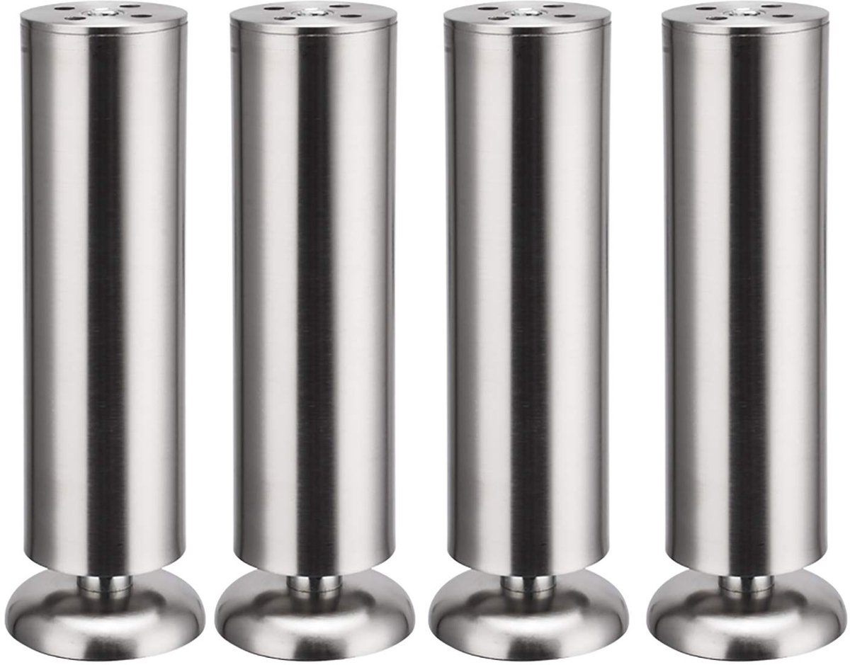 Qrity 4x 200mm RVS Meubelpoten - Stille en Veilige Tafelpoten met Rubber Mat - Ideaal voor Keukens en Werkplekken