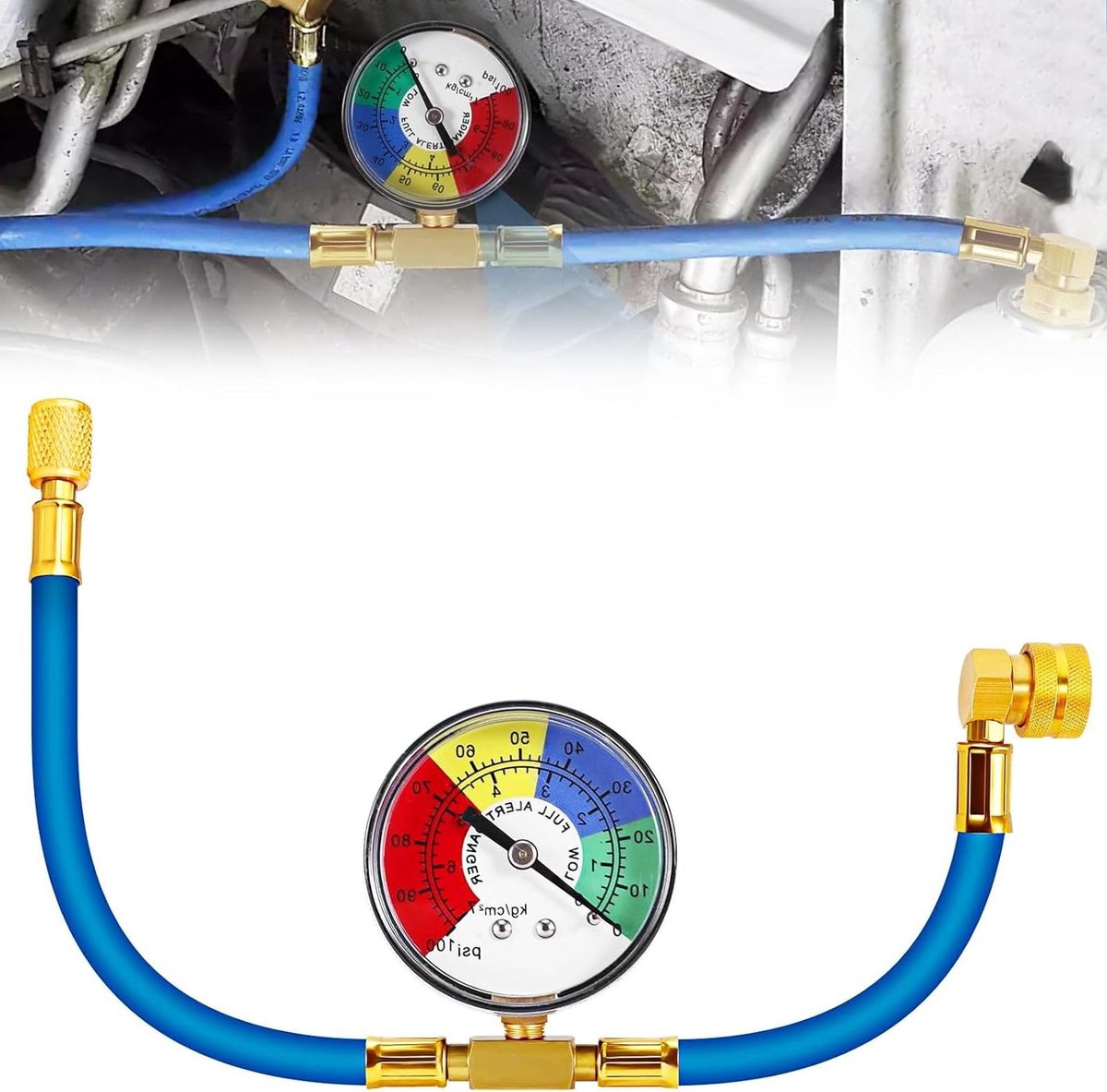 Koelmiddel Vulslang - Airco Navulset - Auto Airco Bijvullen - Met Manometer - 80 cm - Blauw