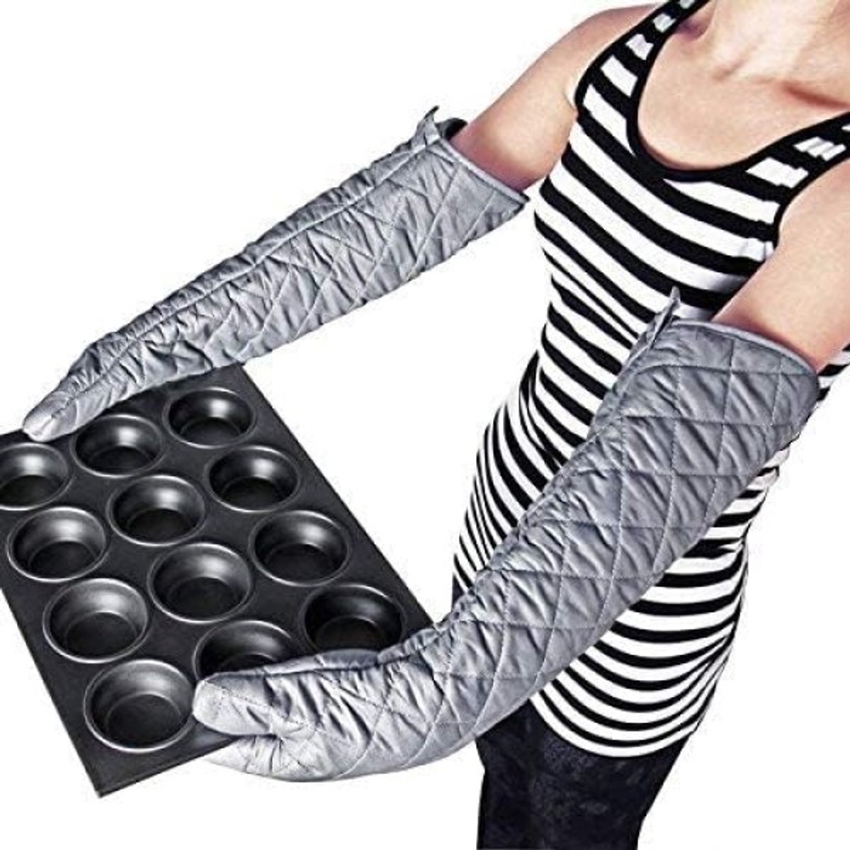 2 magnetronhandschoenen, 61 cm (24 inch) zilverkleurige ovenhandschoenen