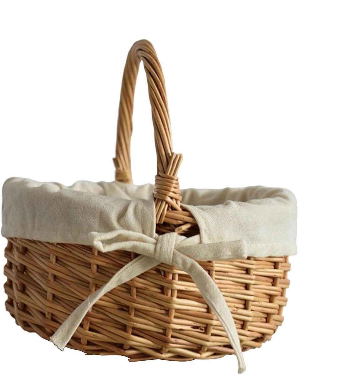 Rieten Mand - Opbergmand Gevlochten - Decoratief Gebruik - Handgemaakt Natuurlijk - 19.5D x 21.5B x 19.5H cm - Bruin