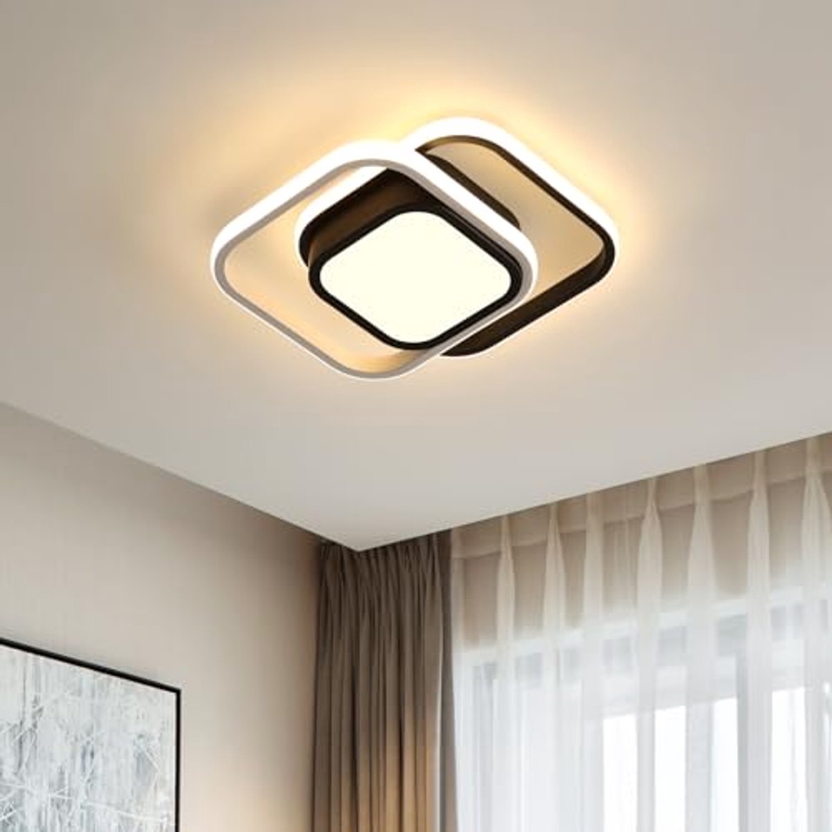 Haobosic LED Plafondlamp - Dubbel Vierkant Design - 32W - Warm Wit 3000K - Aluminium - Wit - Modern - Voor Woonkamer Slaapkamer