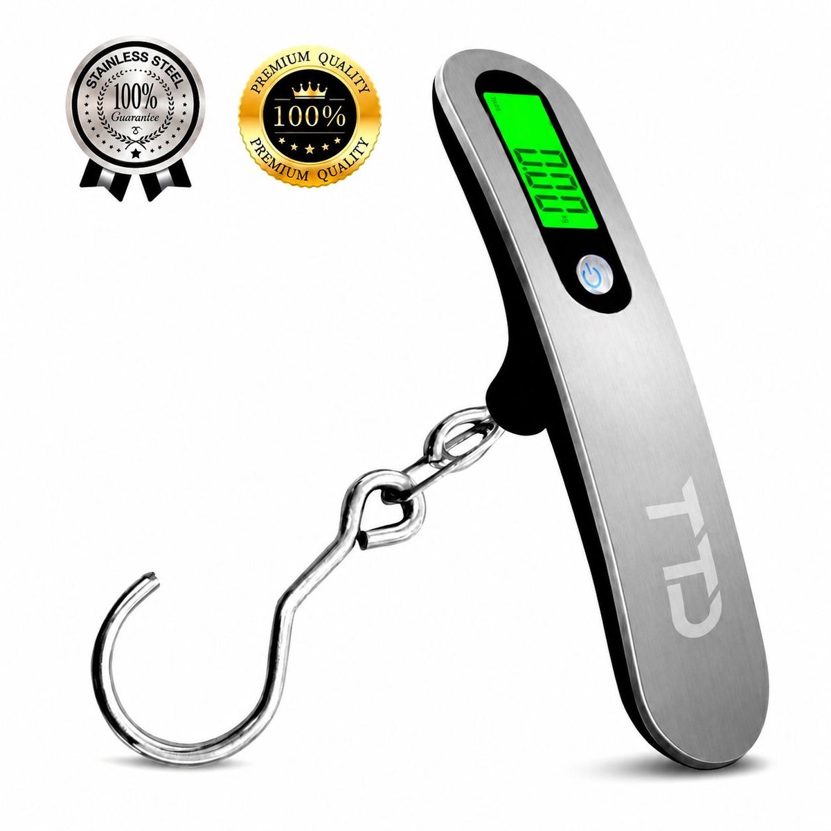 TTD® Kofferweegschaal met Haak en Verlicht Scherm - Weegcapaciteit 50 kg - Bagageweegschaal - Bagageweger - Hangweegschaal - Digital Luggage Scale - Kofferweger - Reizen met Vliegtuig - kg/g/lbs/oz - Inclusief Batterijen - Zwart