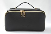 SKINTONE SKIN® - Toilettas – Cosmetica Tas Dames – Grote Capaciteit- Leder Luxe Make-up Organizer & Beautycase – Reis Toilettas / Make-up Etui – Vakantie Tas – Openklapbare Toilettas – Multifunctioneel – Waterproof - Midnight Black Zwart