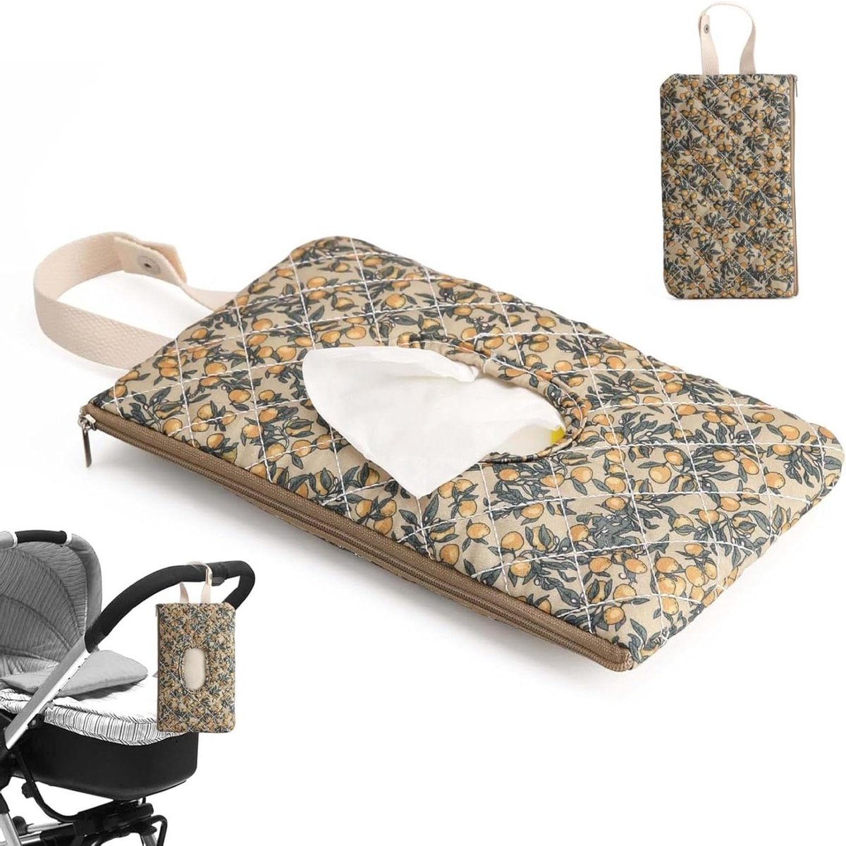 Doekjes Houder - Wipes Case Organizer - Baby Verzorging Onderweg - Verstelbare Draagband - 22.2 x 12 x 3.2 cm
