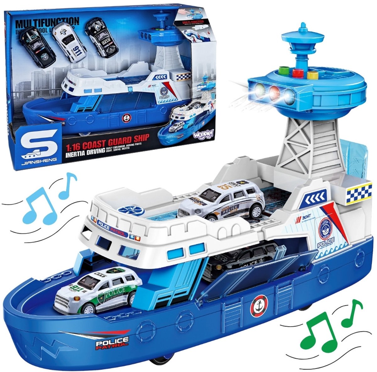 Woopie Politie Patrolboot Interactief 1:16 met 3 Autootjes