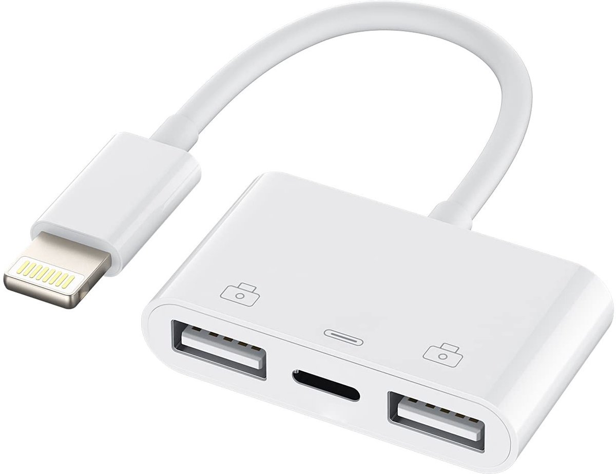aladdien - Lightning Adapter - USB 3.0 - 3-in-1 OTG Kabel - 2 USB-A Poorten - Geschikt voor iPhone en iPad - Gebruiksvriendelijk - Compact formaat