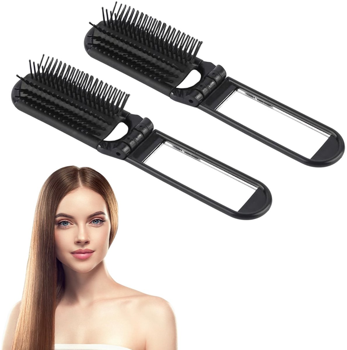 ONF3 - Mini Vouwborstel met Spiegel - Reisborstel voor Mannen en Vrouwen - Compact en Handig - Reizen en Opbergen - Set van 2