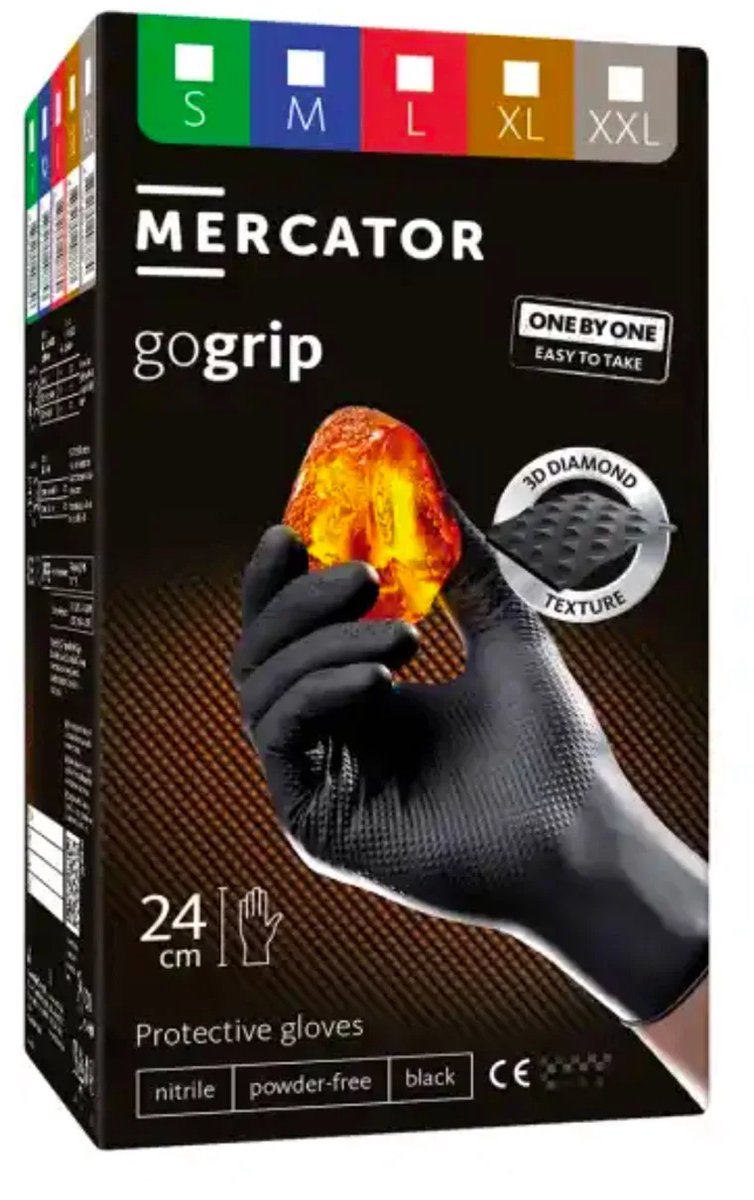 Mercator GoGrip ÉÉN VOOR ÉÉN Zwarte nitril handschoenen 100 stuks. maat M