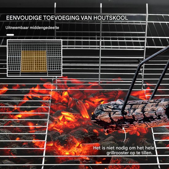 BBQ Smoker - Houtskoolgrill - Grillwagen - Houtskoolbarbecue - Met deksel - Thermometer - Verrijdbaar - Verstelbare kolenbak - Terras - 95x71,5x102cm - 1 stuk van Merkloos — afbeelding 3