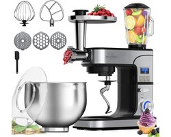 Swiss Haus® KM2206BG Keukenmachine 1300W – 6L RVS Mengkom – Keukenrobot met Timer & LED Display – Foodprocessor met Blender 1.5L & Vleesmolen – 6 Snelheden + Pulse – RVS
