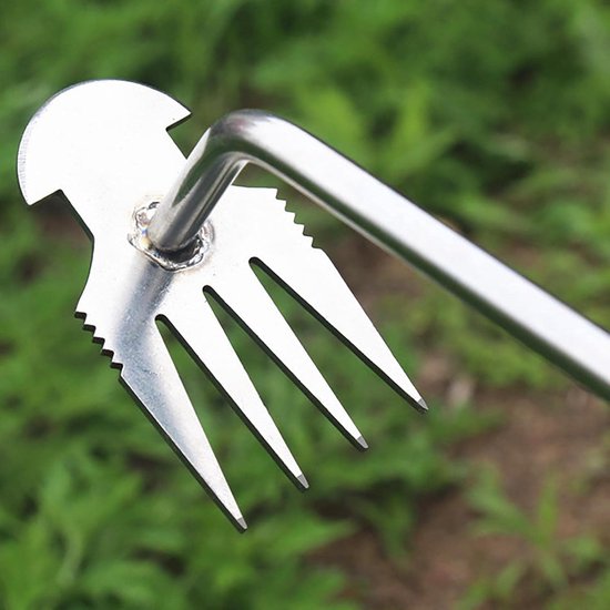 Onkruidtrekker - Onkruidverwijderaar - Onkruid Steker - rvs - 4-tandige onkruidsteker voor dubbel gebruik - Handmatig tuingereedschap met lange steel - houten handvat - Tuingereedschap - Geschenken van de tuinier — afbeelding 5